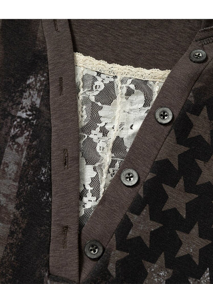 Lace Stitched Hooded T-Shirt【s0000015545】