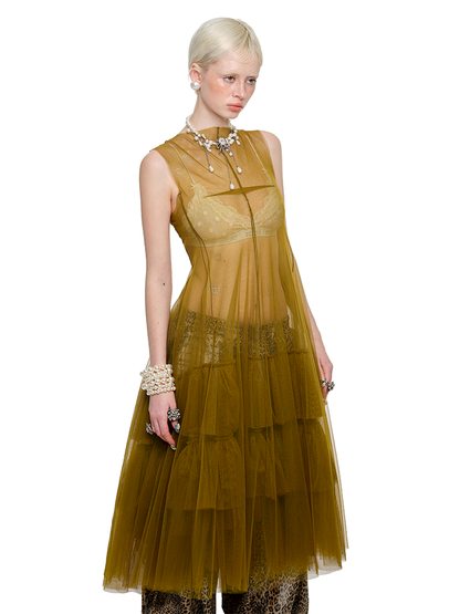 Mesh Sheer Layered Sleeveless Dress【s0000011564】