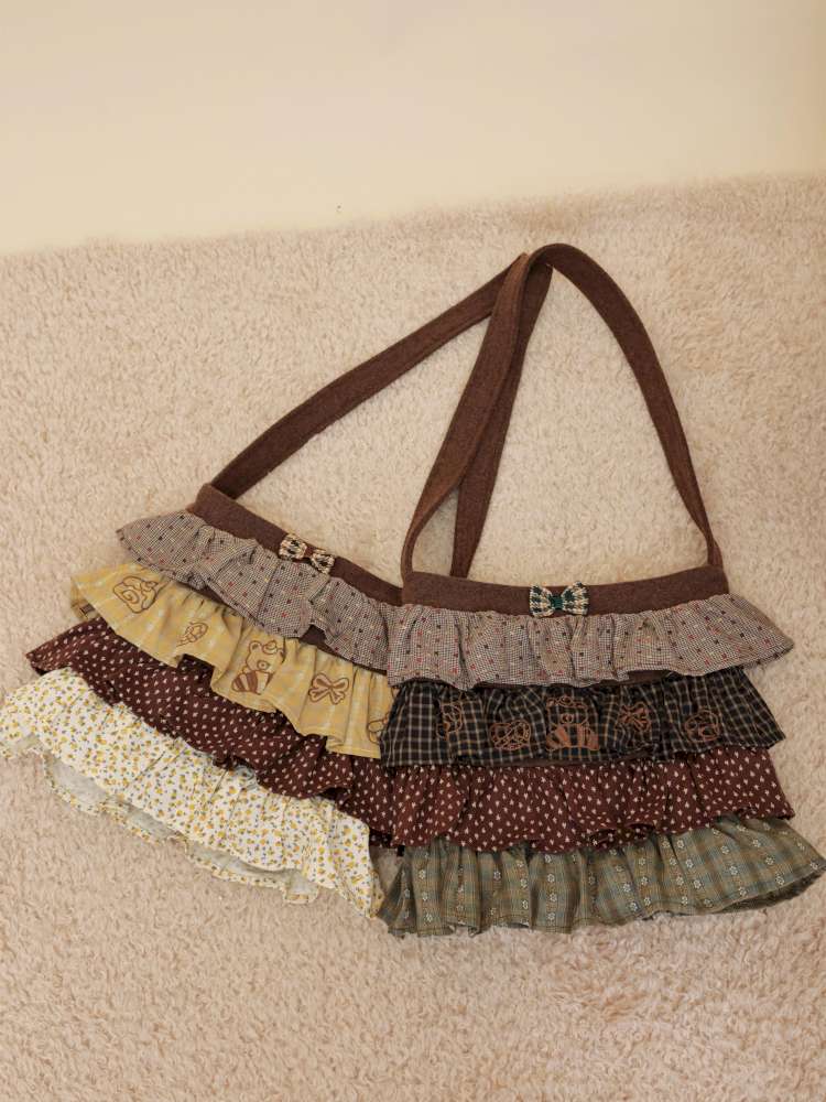 Vintage Plaid Floral Wool Cake Bag【s0000014847】