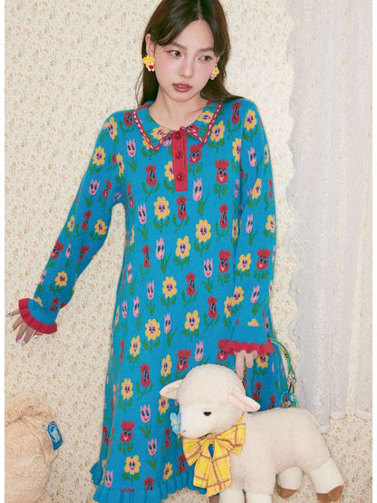 Cartoon Floral Knit Dress【s0000014505】