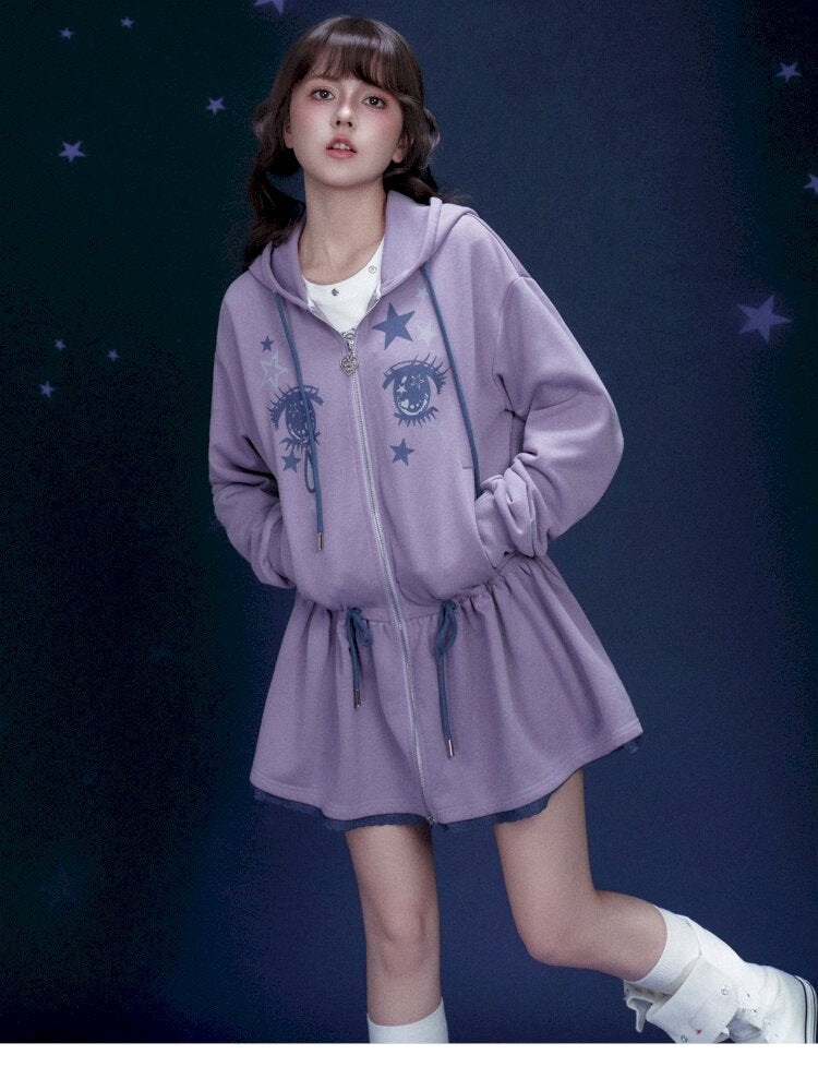 Purple Comic Eye Sweatshirt Dress【s0000015439】