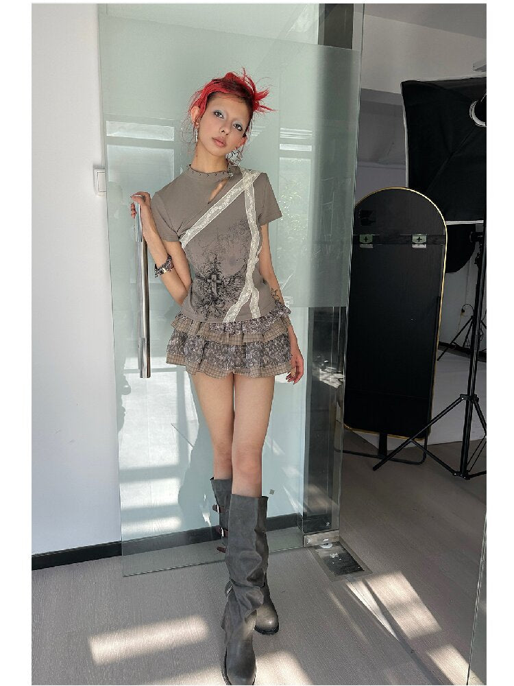 Graffiti Lace Checkered Skirt【s0000018065】