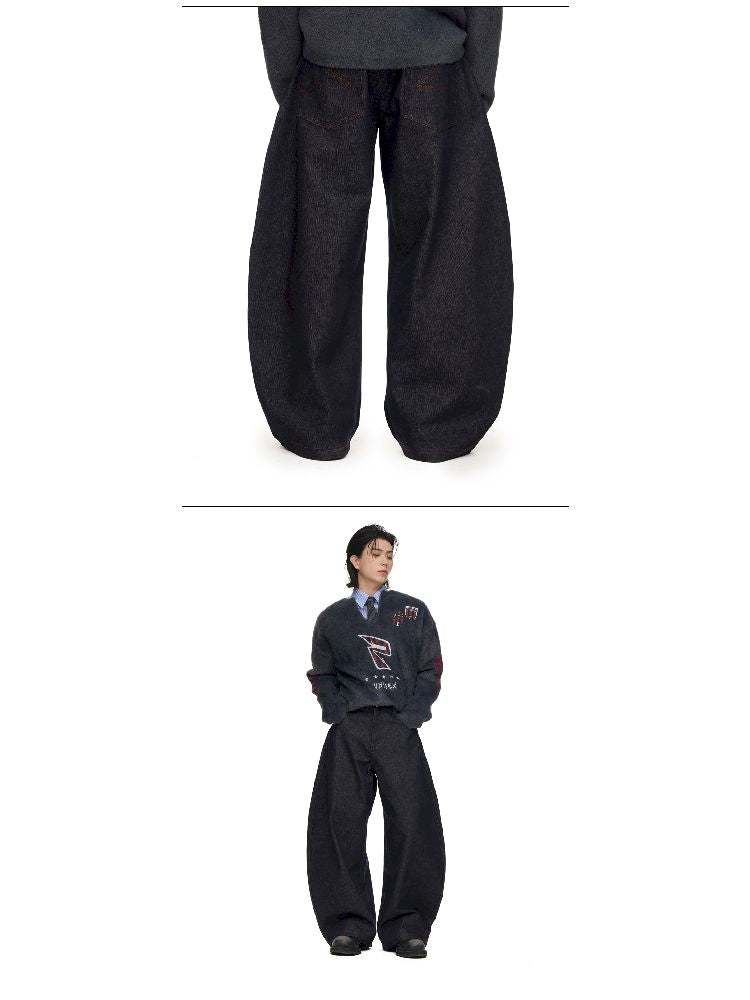 Raw Cow Denim Dark Blue Wide Leg Jeans【s0000011698】