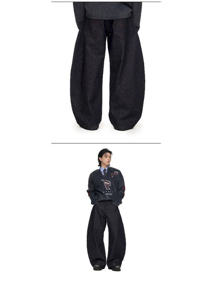 Raw Cow Denim Dark Blue Wide Leg Jeans【s0000011698】