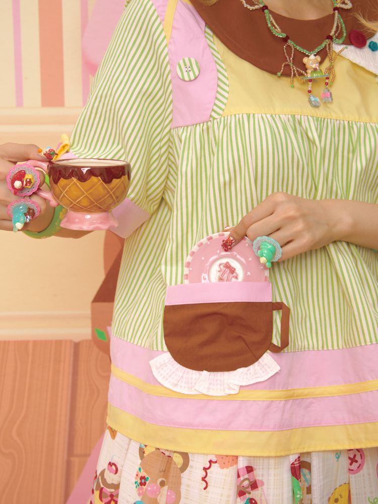 Asymmetric Neck Cute Doll Shirt【s0000013349】