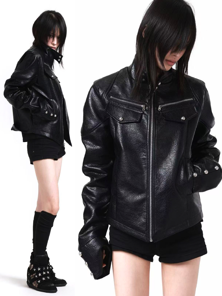 Armor Stand Collar Leather Zip Jacket【s0000018199】