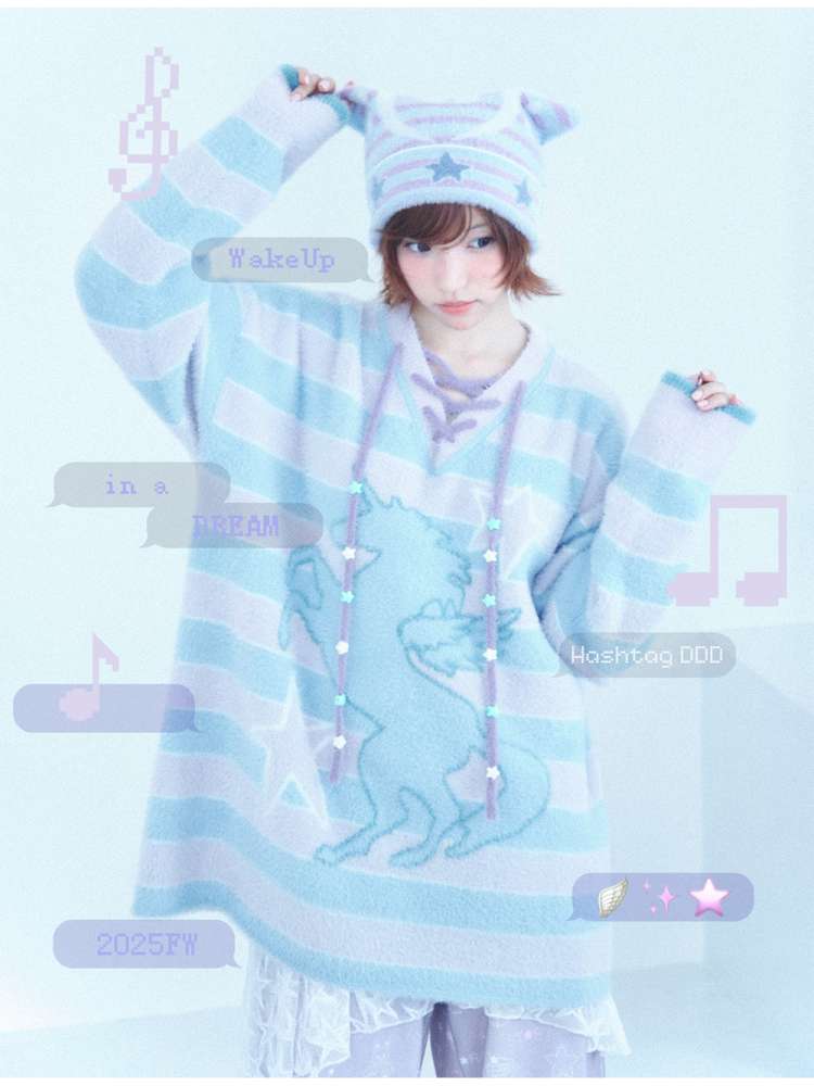 Ghost Horse Star Stripe Double-Sided Knit Hat【s0000014689】