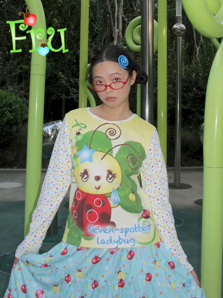 Beetle Print Cute Casual Oversized T-Shirt【s0000014192】