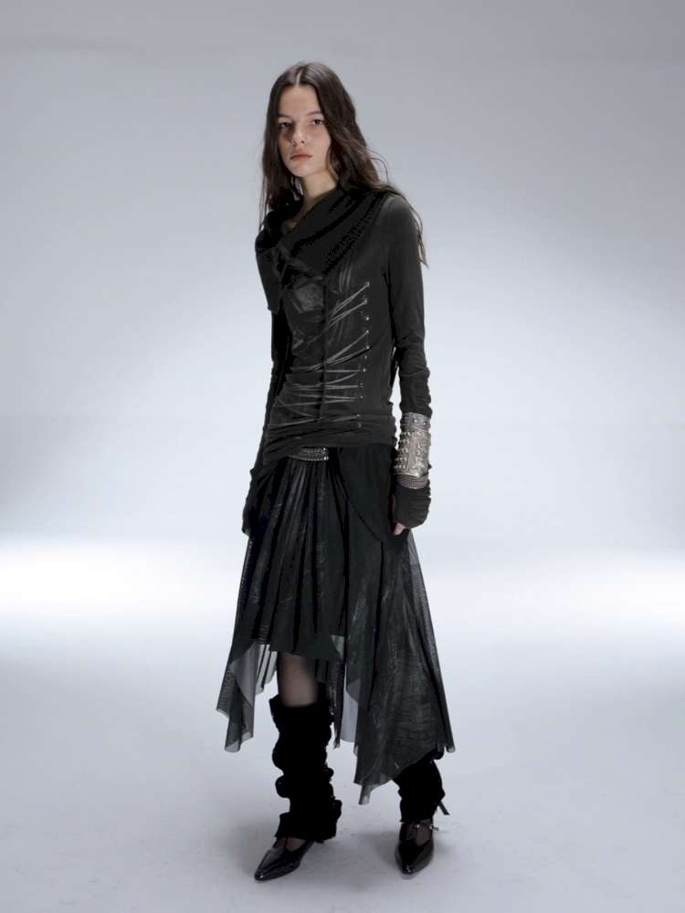 Original Shoulder Knit Stacked Collar Top【s0000014712】