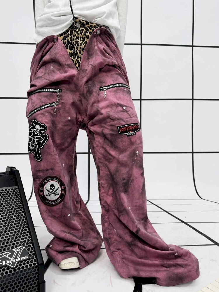 Punk double-waisted pink pants【s0000011686】