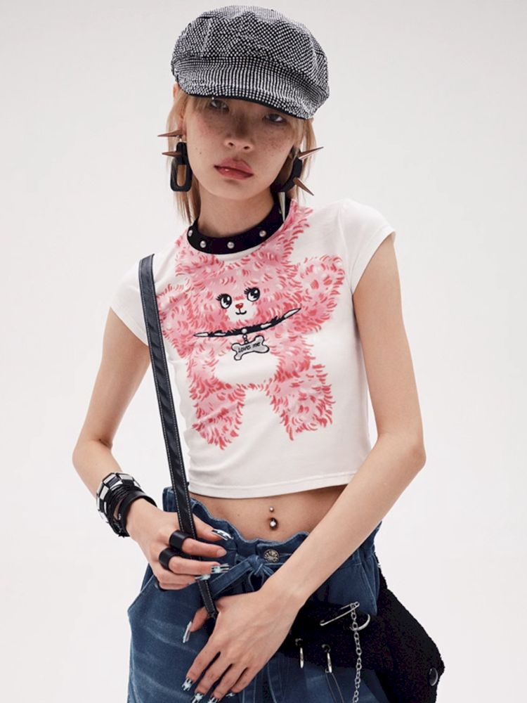 Pink Bunny Print T-Shirt【s0000008213】