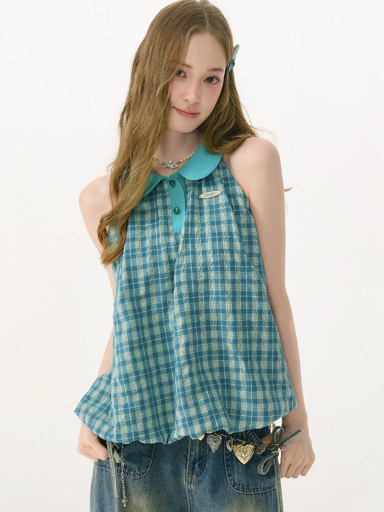 Summer Plaid Doll Collar Vest Top【s0000017153】
