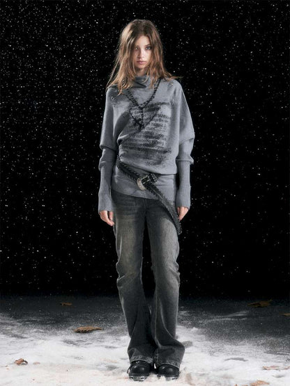 Graffiti Bat Sleeve Pleated Sweater【s0000014669】