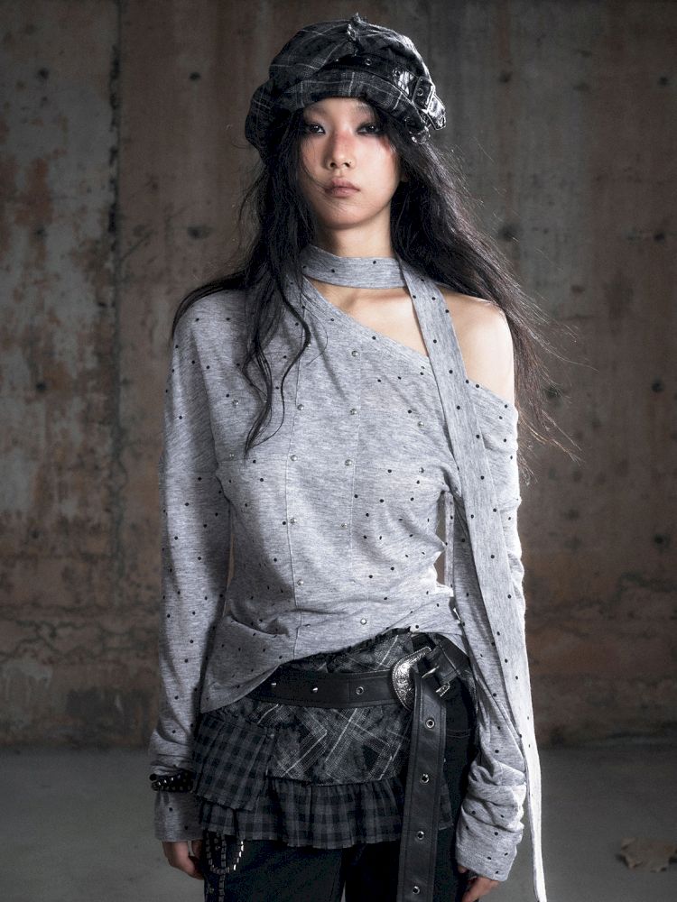 Cross Print Long Sleeve Knit Slouchy T-Shirt【s0000013892】