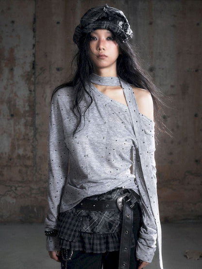 Cross Print Long Sleeve Knit Slouchy T-Shirt【s0000013892】