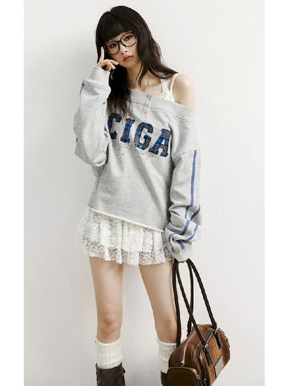 하나의 어깨 슬래시 다중 스웨트 셔츠 [S0000011427]