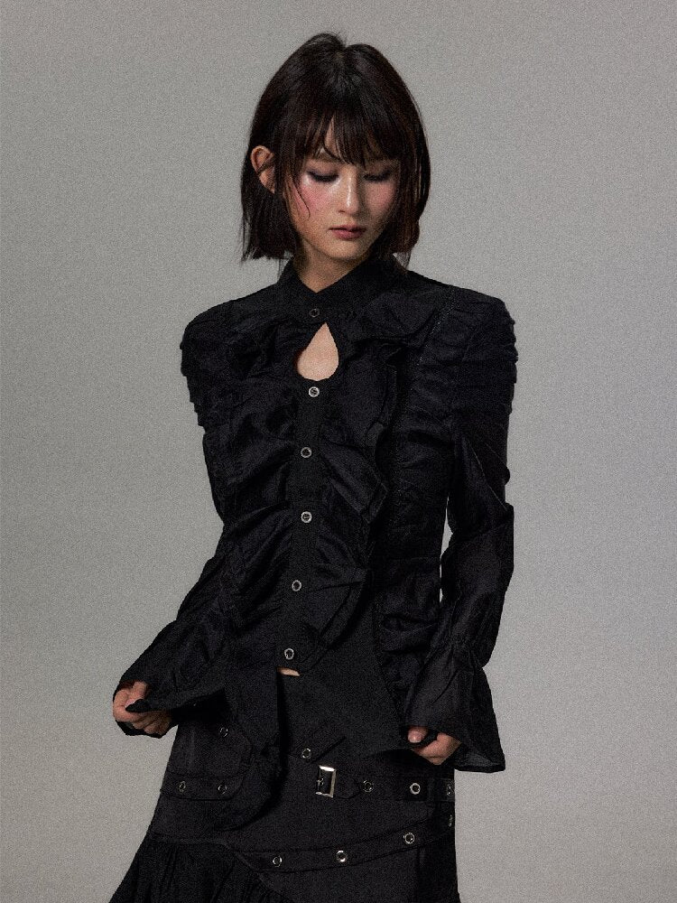 Dark Palace Asymmetrical Ruffle Shirt【s0000018502】