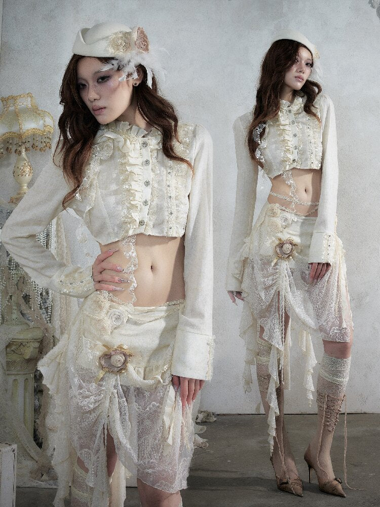 Vintage Lace Asymmetrical Shirt【s0000017987】