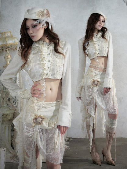 Vintage Lace Asymmetrical Shirt【s0000017987】