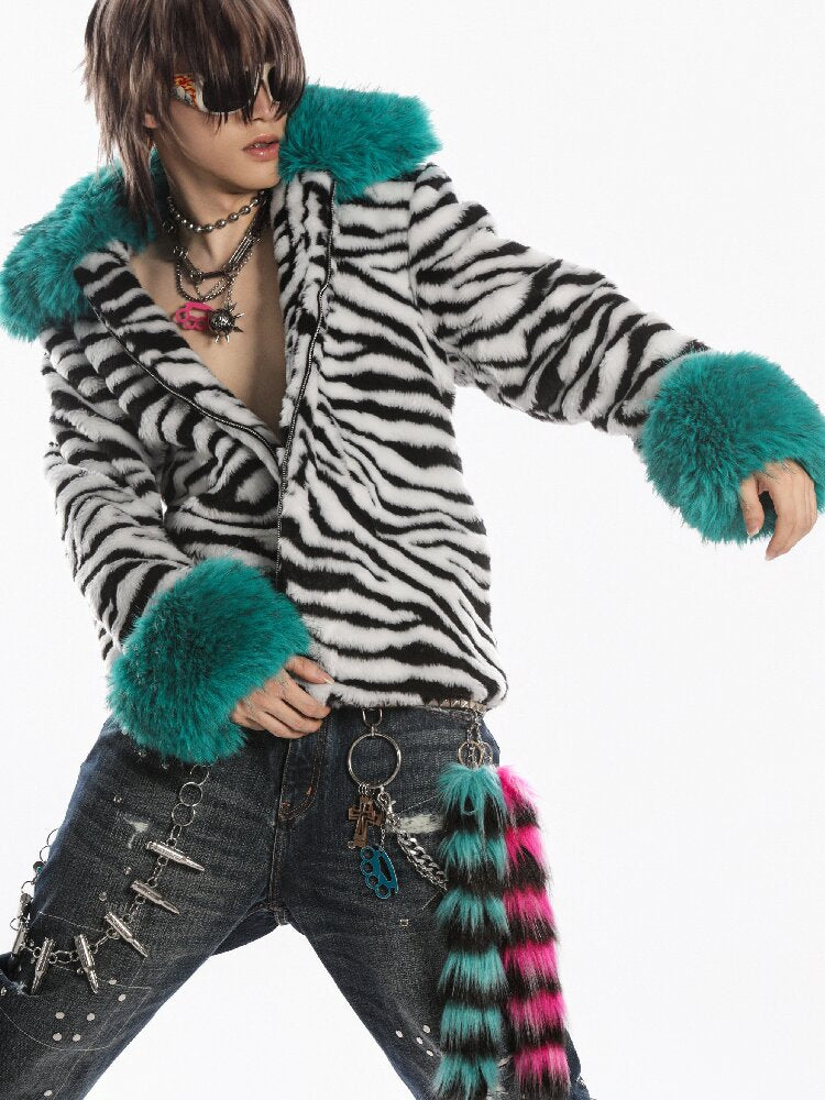 Zebra Print Furtive Faux Coat【s0000019277】