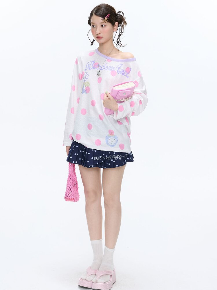 Polka Dot Stripe Long Sleeve Top【s0000016397】