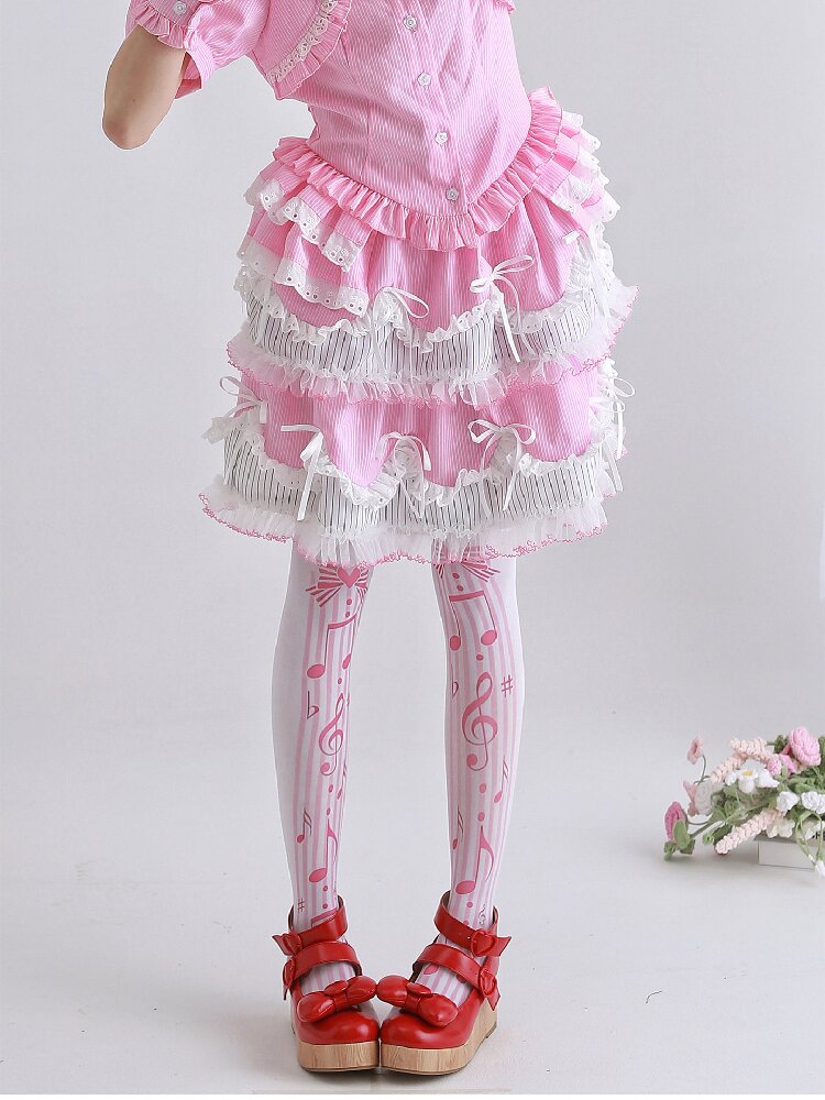 Pink Striped Lolita Puffy Skirt【s0000016560】