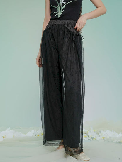 Jacquard mesh double wide-leg pants【s0000013595】