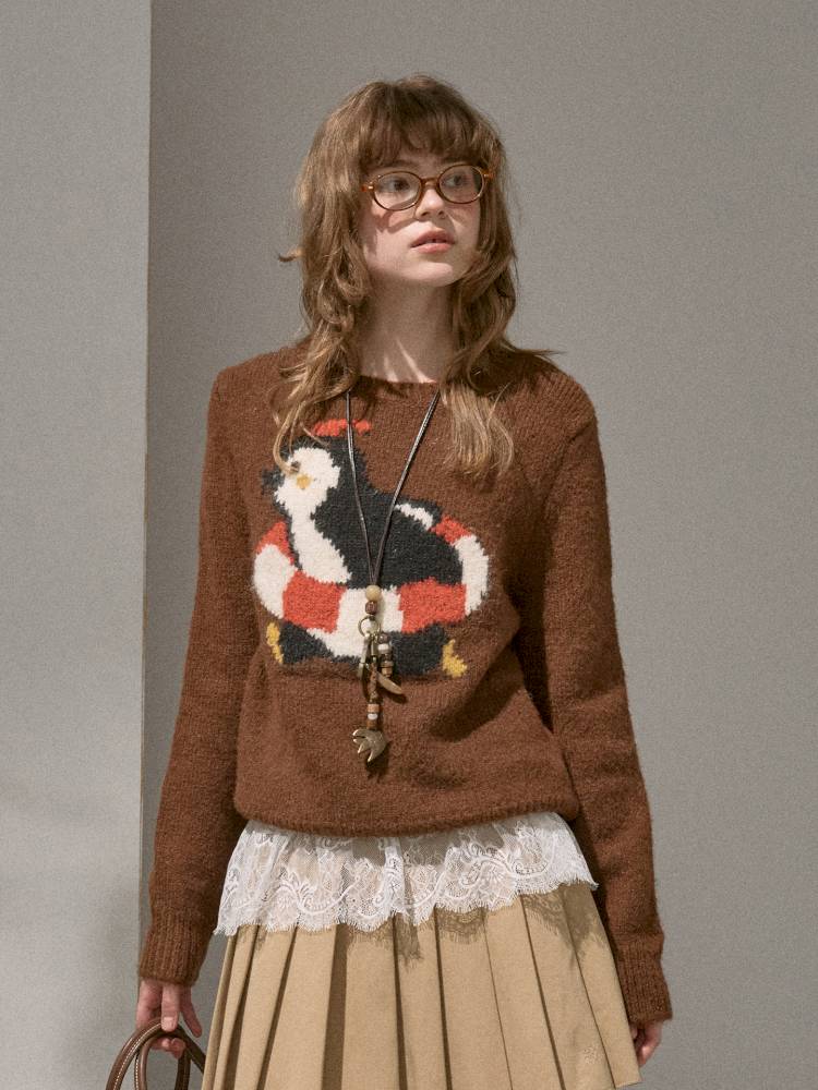 Penguin Jacquard Crewneck Knit Sweater【s0000014396】