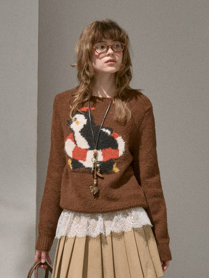 Penguin Jacquard Crewneck Knit Sweater【s0000014396】