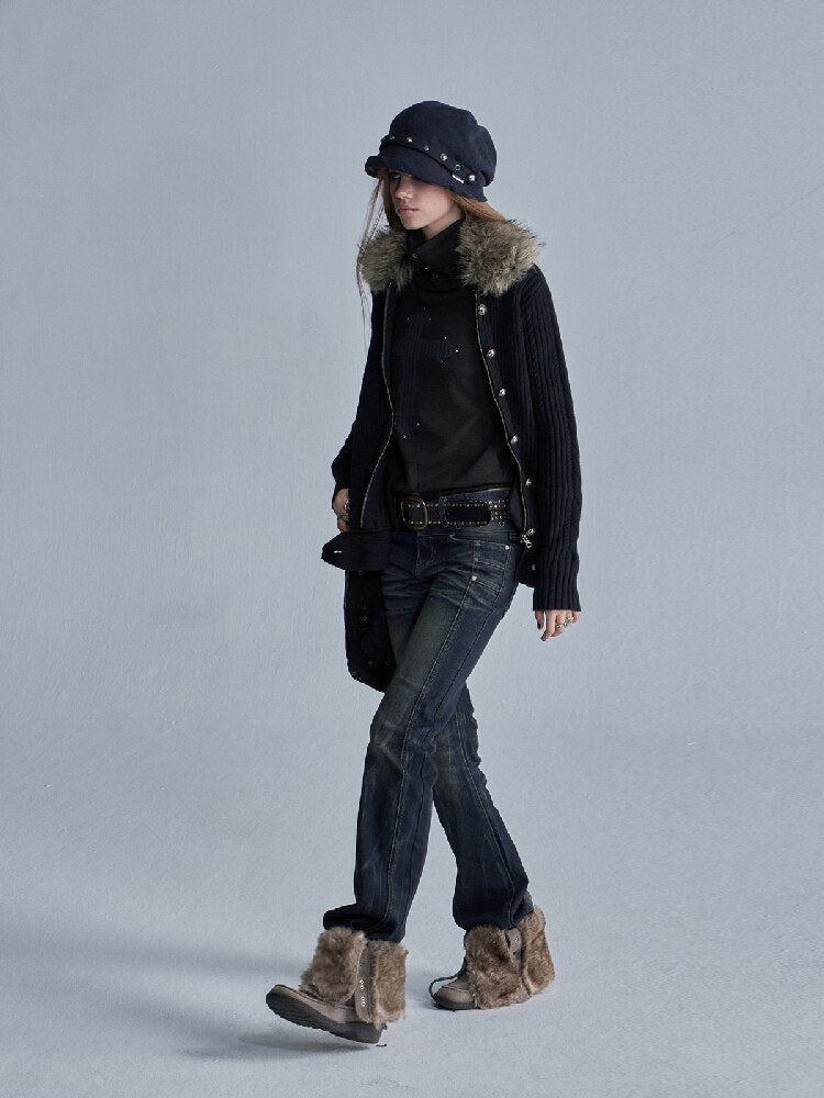 Asymmetrical Knit Wool Zipper Jacket【s0000019091】