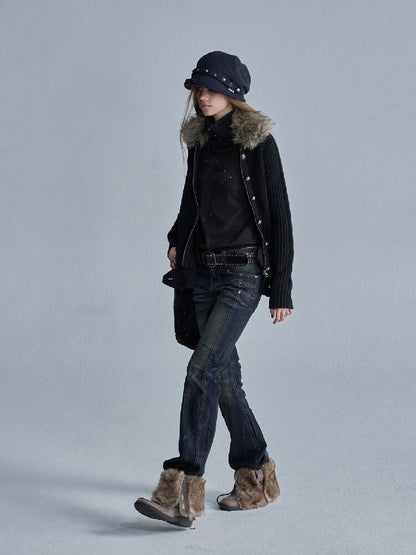 Asymmetrical Knit Wool Zipper Jacket【s0000019091】