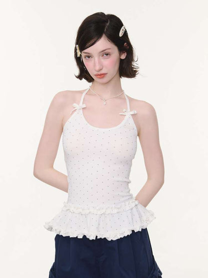 Lace Bow Polka Dot Halter Vest【s0000015432】
