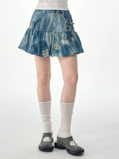 Vintage Denim Bud Pouch Short Skirt【s0000017302】