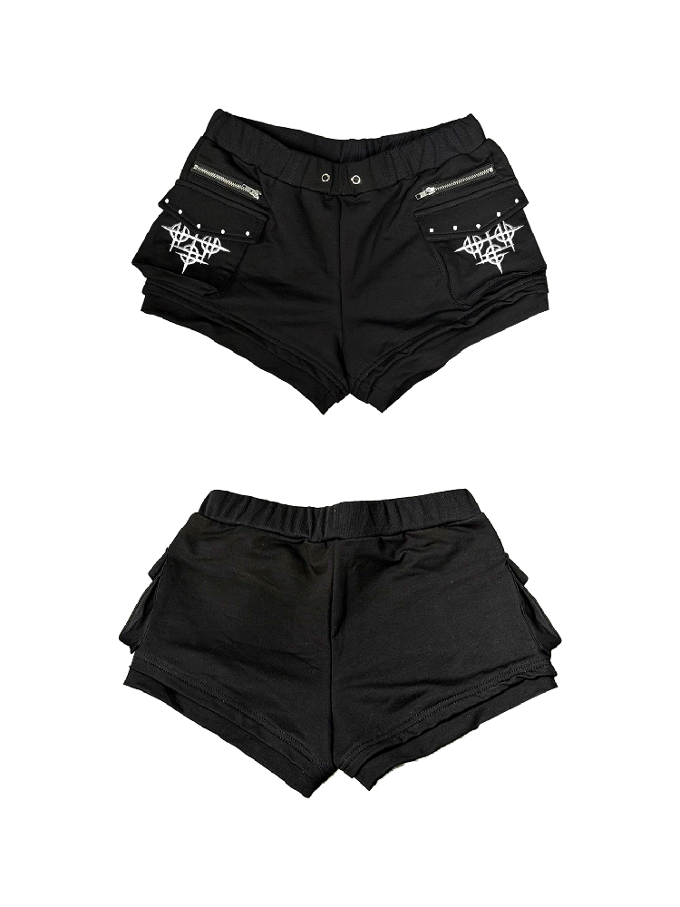 Studded Zipper Hip Hugging Shorts【s0000018310】