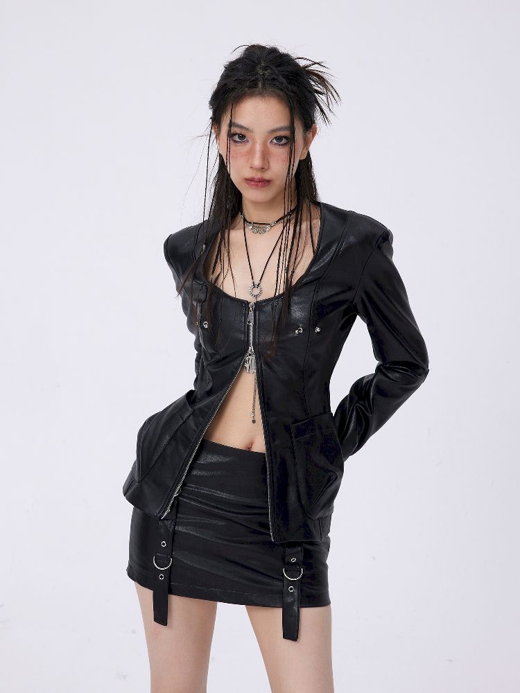 Punk Studded Hip Slim Leather Skirt【s0000004766】