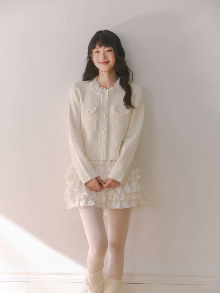 Beaded Collar Long-Sleeve Knit Top【s0000014612】