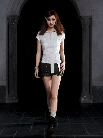 Double cross lapel short sleeve tops【s0000012310】