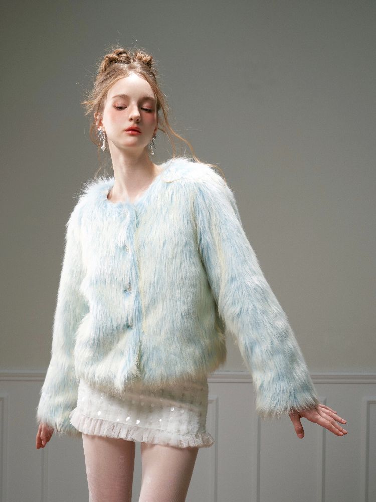 Blue Sweet Warm Fur Long Hair Outer【s0000005320】