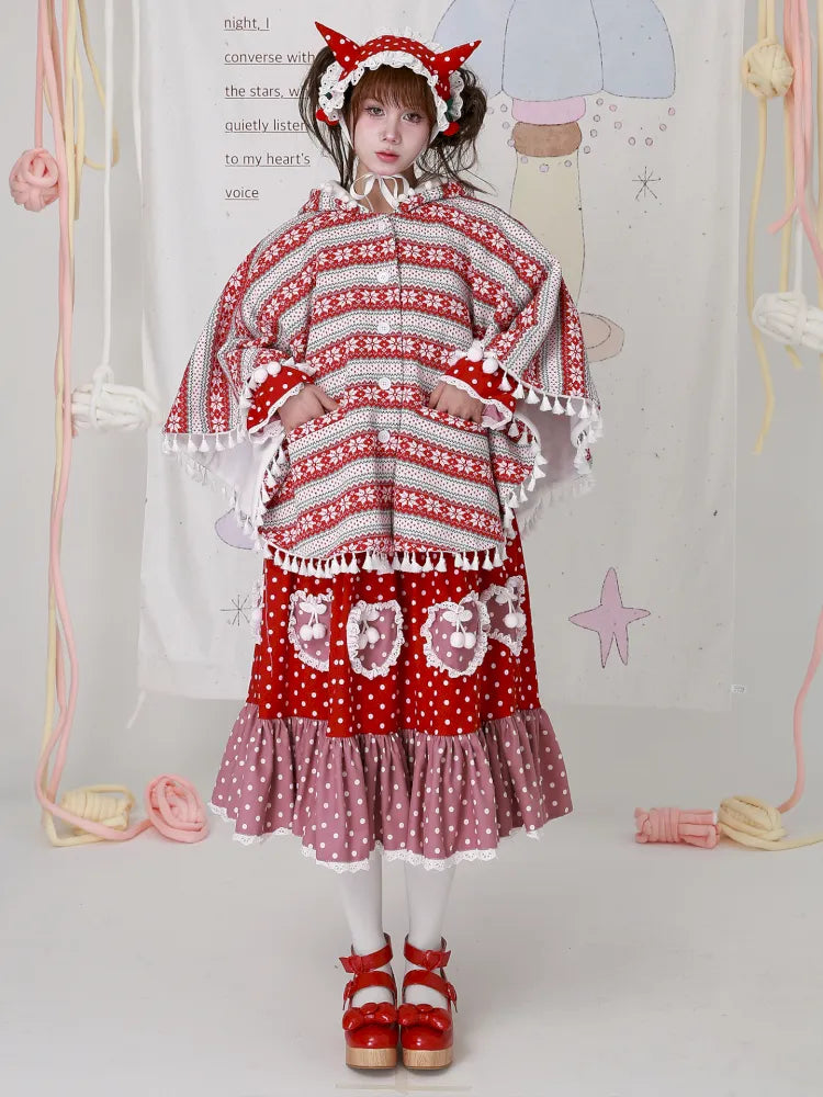 Showa-Era Vintage Red Sweater Cape Coat【s0000014110】