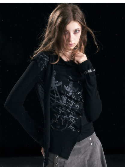 Mottled Graffiti Pleated Knit Top【s0000015552】