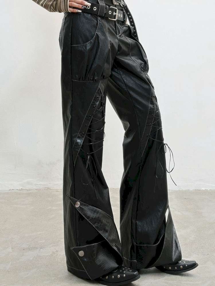 Strap Double Waist Leather Pants【s0000014834】