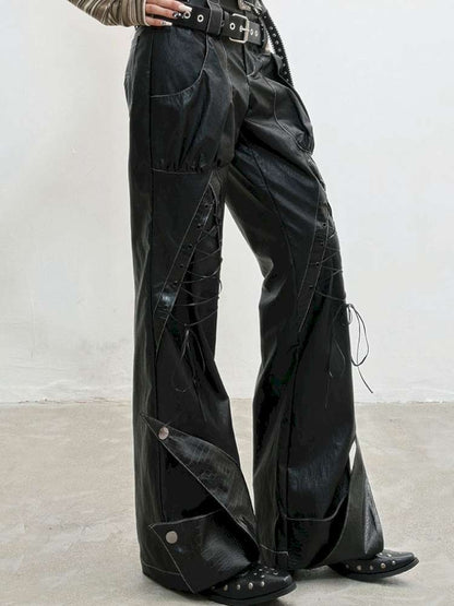Strap Double Waist Leather Pants【s0000014834】