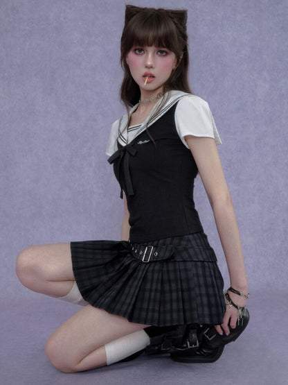 Plaid Belt Pleated Skirt Shorts【s0000017275】