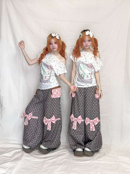 Mint White Polka Dot Slim Top【s0000015200】