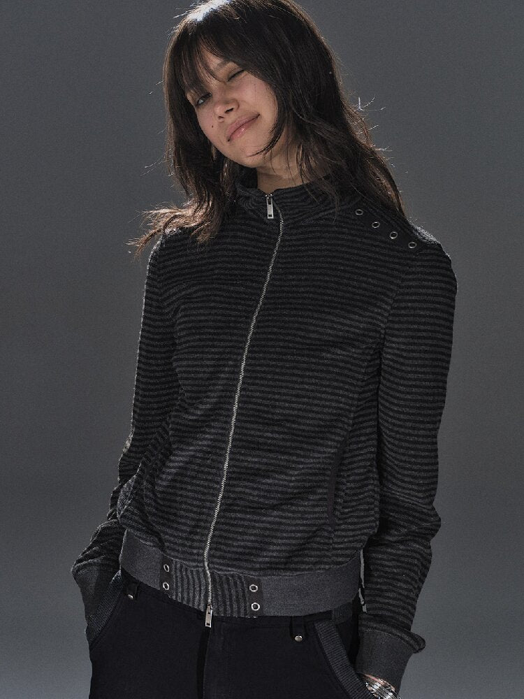Striped Webbing Fleece Light Jacket【s0000016231】
