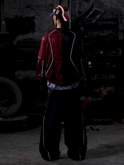 Red Trim Wide Leg Cotton Jeans【s0000015172】