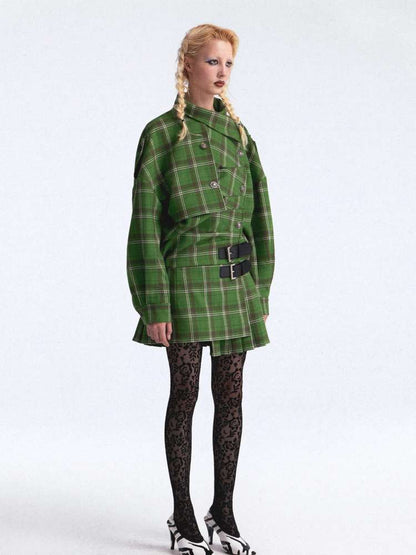 Asymmetrical Pleated Check Coat【s0000015390】
