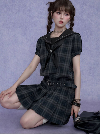 Street Academy Plaid Sailor Collar Dress【s0000017287】