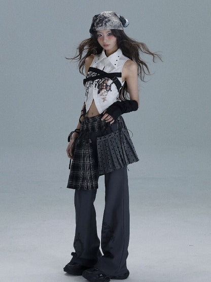 Layered Plaid Patchwork Culottes【s0000016722】