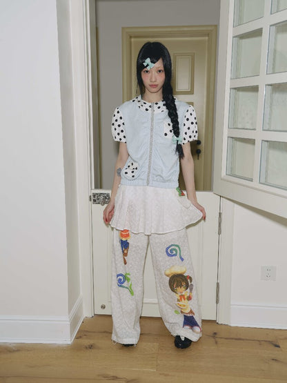 Mint Polka Dot Patchwork T-Shirt【s0000018702】